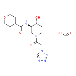 ChemSpider 2D Image | Formic acid - N-[(3R,4R)-4-hydroxy-1-(1H-tetrazol-1-ylacetyl)-3-piperidinyl]tetrahydro-2H-pyran-4-carboxamide (1:1) | C15H24N6O6