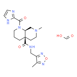 ChemSpider 2D Image | Formic acid - (4aR,8aR)-1-(1H-imidazol-2-ylcarbonyl)-7-methyl-N-[(4-methyl-1,2,5-oxadiazol-3-yl)methyl]octahydro-1,7-naphthyridine-4a(2H)-carboxamide (1:1) | C19H27N7O5