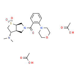 ChemSpider 2D Image | [(3S,3aS,6aR)-3-(Dimethylamino)-1,1-dioxidohexahydro-5H-thieno[2,3-c]pyrrol-5-yl][2-(4-morpholinyl)phenyl]methanone acetate (1:2) | C23H35N3O8S
