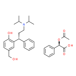 ChemSpider 2D Image | (2R)-Acetoxy(phenyl)acetic acid - 2-[(1R)-3-(diisopropylamino)-1-phenylpropyl]-4-(hydroxymethyl)phenol (1:1) | C32H41NO6