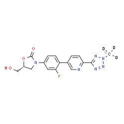 ChemSpider 2D Image | (5R)-3-(3-Fluoro-4-{6-[2-(~13~C,~2~H_3_)methyl-2H-tetrazol-5-yl]-3-pyridinyl}phenyl)-5-(hydroxymethyl)-1,3-oxazolidin-2-one | C1613CH12D3FN6O3