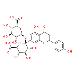 ChemSpider 2D Image | beta-D-Glucopyranuronosyl 1-C-[5-hydroxy-2-(4-hydroxyphenyl)-4-oxo-4H-chromen-7-yl]-beta-D-glucopyranosiduronic acid | C27H26O17