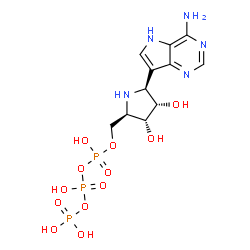 ChemSpider 2D Image | Triphosphoric acid, mono[[(2R,3R,4S,5S)-5-(4-amino-5H-pyrrolo[3,2-d]pyrimidin-7-yl)-3,4-dihydroxy-2-pyrrolidinyl]methyl] ester | C11H18N5O12P3