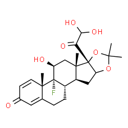 ChemSpider 2D Image | (4aS,4bR,5S,6aS,6bS,10aS,10bS)-6b-(Dihydroxyacetyl)-4b-fluoro-5-hydroxy-4a,6a,8,8-tetramethyl-4a,4b,5,6,6a,6b,9a,10,10a,10b,11,12-dodecahydro-2H-naphtho[2',1':4,5]indeno[1,2-d][1,3]dioxol-2-one | C24H31FO7