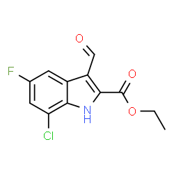ChemSpider 2D Image | Ethyl 7-chloro-5-fluoro-3-formyl-1H-indole-2-carboxylate | C12H9ClFNO3