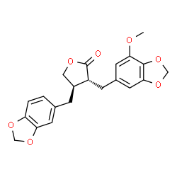 ChemSpider 2D Image | (3R,4R)-4-(1,3-Benzodioxol-5-ylmethyl)-3-[(7-methoxy-1,3-benzodioxol-5-yl)methyl]dihydro-2(3H)-furanone | C21H20O7