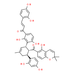 ChemSpider 2D Image | (2E)-3-(2,4-Dihydroxyphenyl)-1-(3-{(1S,5S,6R)-5-(2,4-dihydroxyphenyl)-6-[(5-hydroxy-2,2-dimethyl-2H-chromen-6-yl)carbonyl]-3-methyl-2-cyclohexen-1-yl}-2,4-dihydroxyphenyl)-2-propen-1-one | C40H36O10