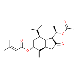 ChemSpider 2D Image | (1S,3aR,5R,7S,7aS)-1-[(1R)-1-Acetoxyethyl]-7-isopropyl-4-methylene-2-oxooctahydro-1H-inden-5-yl 3-methyl-2-butenoate | C22H32O5