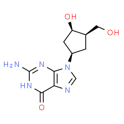 ChemSpider 2D Image | 2-Amino-9-[(1R,3R,4R)-3-hydroxy-4-(hydroxymethyl)cyclopentyl]-1,9-dihydro-6H-purin-6-one | C11H15N5O3