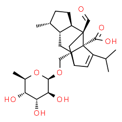 ChemSpider 2D Image | (1R,2S,4R,5R,8R,9S,11S)-2-{[(6-Deoxy-beta-D-altropyranosyl)oxy]methyl}-9-formyl-13-isopropyl-5-methyltetracyclo[7.4.0.0~2,11~.0~4,8~]tridec-12-ene-1-carboxylic acid | C26H38O8