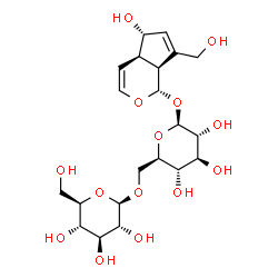 ChemSpider 2D Image | (1S,4aR,5S,7aS)-1,4a,5,7a-Tetrahydro-5-hydroxy-7-(hydroxymethyl)cyclopenta[c]pyran-1-yl 6-O-Î²-D-glucopyranosyl-Î²-D-glucopyranoside | C21H32O14