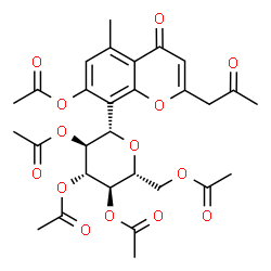 ChemSpider 2D Image | 7-(Acetyloxy)-5-methyl-2-(2-oxopropyl)-8-(2,3,4,6-tetra-O-acetyl-Î²-D-glucopyranosyl)-4H-1-benzopyran-4-one | C29H32O14