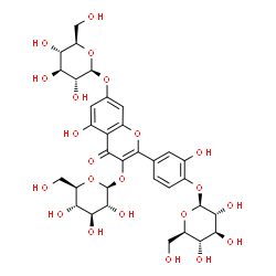 ChemSpider 2D Image | 4-[3,7-Bis(beta-D-glucopyranosyloxy)-5-hydroxy-4-oxo-4H-chromen-2-yl]-2-hydroxyphenyl beta-D-glucopyranoside | C33H40O22