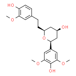 ChemSpider 2D Image | (2S,4R,6S)-2-(4-Hydroxy-3,5-dimethoxyphenyl)-6-[2-(4-hydroxy-3-methoxyphenyl)ethyl]tetrahydro-2H-pyran-4-ol | C22H28O7