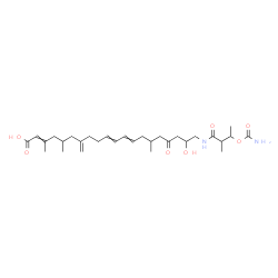 ChemSpider 2D Image | 20-[[3-[(Aminocarbonyl)oxy]-2-methyl-1-oxobutyl]amino]-19-hydroxy-3,5,15-trimethyl-7-methylene-17-oxo-2,10,12-eicosatrienoic acid | C30H48N2O7