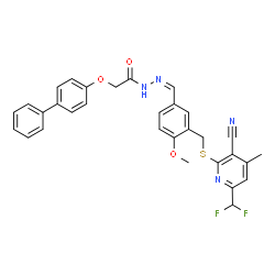 ChemSpider 2D Image | 2-(4-Biphenylyloxy)-N'-{(Z)-[3-({[3-cyano-6-(difluoromethyl)-4-methyl-2-pyridinyl]sulfanyl}methyl)-4-methoxyphenyl]methylene}acetohydrazide | C31H26F2N4O3S