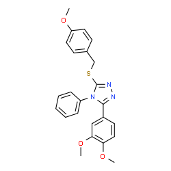 ChemSpider 2D Image | 3-(3,4-Dimethoxyphenyl)-5-[(4-methoxybenzyl)sulfanyl]-4-phenyl-4H-1,2,4-triazole | C24H23N3O3S