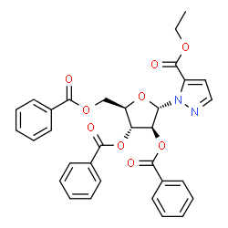 ChemSpider 2D Image | Ethyl 1-(2,3,5-tri-O-benzoyl-alpha-D-arabinofuranosyl)-1H-pyrazole-5-carboxylate | C32H28N2O9