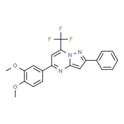 ChemSpider 2D Image | 5-(3,4-Dimethoxyphenyl)-2-phenyl-7-(trifluoromethyl)pyrazolo[1,5-a]pyrimidine | C21H16F3N3O2