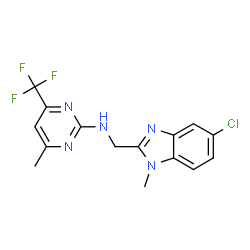 ChemSpider 2D Image | N-[(5-Chloro-1-methyl-1H-benzimidazol-2-yl)methyl]-4-methyl-6-(trifluoromethyl)-2-pyrimidinamine | C15H13ClF3N5