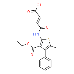 ChemSpider 2D Image | 4-{[3-(ethoxycarbonyl)-5-methyl-4-phenyl-2-thienyl]amino}-4-oxobut-2-enoic acid | C18H17NO5S