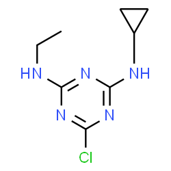 ChemSpider 2D Image | 6-Chloro-N-cyclopropyl-N'-ethyl-1,3,5-triazine-2,4-diamine | C8H12ClN5