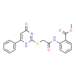 ChemSpider 2D Image | Methyl 2-({[(4-oxo-6-phenyl-1,4-dihydro-2-pyrimidinyl)sulfanyl]acetyl}amino)benzoate | C20H17N3O4S
