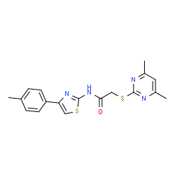ChemSpider 2D Image | 2-[(4,6-Dimethyl-2-pyrimidinyl)sulfanyl]-N-[4-(4-methylphenyl)-1,3-thiazol-2-yl]acetamide | C18H18N4OS2
