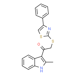 ChemSpider 2D Image | 1-(2-Methyl-1H-indol-3-yl)-2-[(4-phenyl-1,3-thiazol-2-yl)sulfanyl]ethanone | C20H16N2OS2