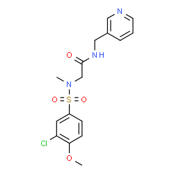 ChemSpider 2D Image | N~2~-[(3-Chloro-4-methoxyphenyl)sulfonyl]-N~2~-methyl-N-(3-pyridinylmethyl)glycinamide | C16H18ClN3O4S