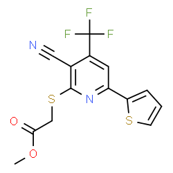 ChemSpider 2D Image | Methyl {[3-cyano-6-(2-thienyl)-4-(trifluoromethyl)-2-pyridinyl]sulfanyl}acetate | C14H9F3N2O2S2