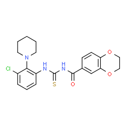 ChemSpider 2D Image | N-{[3-Chloro-2-(1-piperidinyl)phenyl]carbamothioyl}-2,3-dihydro-1,4-benzodioxine-6-carboxamide | C21H22ClN3O3S