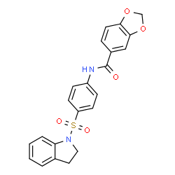 ChemSpider 2D Image | N-[4-(2,3-Dihydro-1H-indol-1-ylsulfonyl)phenyl]-1,3-benzodioxole-5-carboxamide | C22H18N2O5S