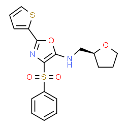 ChemSpider 2D Image | 4-(Phenylsulfonyl)-N-[(2S)-tetrahydro-2-furanylmethyl]-2-(2-thienyl)-1,3-oxazol-5-amine | C18H18N2O4S2