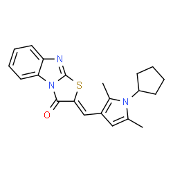 ChemSpider 2D Image | (2Z)-2-[(1-Cyclopentyl-2,5-dimethyl-1H-pyrrol-3-yl)methylene][1,3]thiazolo[3,2-a]benzimidazol-3(2H)-one | C21H21N3OS