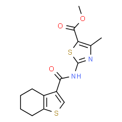 ChemSpider 2D Image | Methyl 4-methyl-2-[(4,5,6,7-tetrahydro-1-benzothiophen-3-ylcarbonyl)amino]-1,3-thiazole-5-carboxylate | C15H16N2O3S2
