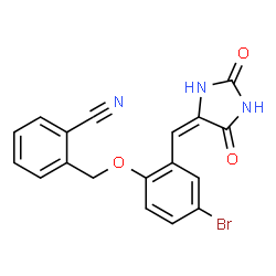 ChemSpider 2D Image | 2-({4-Bromo-2-[(E)-(2,5-dioxo-4-imidazolidinylidene)methyl]phenoxy}methyl)benzonitrile | C18H12BrN3O3
