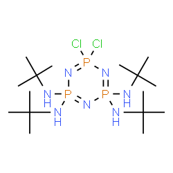 ChemSpider 2D Image | 6,6-Dichloro-N~2~,N~2~,N~4~,N~4~-tetrakis(2-methyl-2-propanyl)-1,3,5,2lambda~5~,4lambda~5~,6lambda~5~-triazatriphosphinine-2,2,4,4-tetramine | C16H40Cl2N7P3