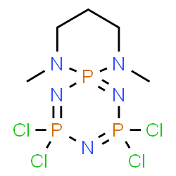ChemSpider 2D Image | 2,2,4,4-Tetrachloro-7,11-dimethyl-1,3,5,7,11-pentaaza-2lambda~5~,4lambda~5~,6lambda~5~-triphosphaspiro[5.5]undeca-1,3,5-triene | C5H12Cl4N5P3