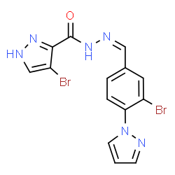 ChemSpider 2D Image | 4-Bromo-N'-{(Z)-[3-bromo-4-(1H-pyrazol-1-yl)phenyl]methylene}-1H-pyrazole-3-carbohydrazide | C14H10Br2N6O