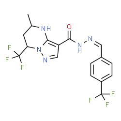 ChemSpider 2D Image | 5-Methyl-7-(trifluoromethyl)-N'-{(Z)-[4-(trifluoromethyl)phenyl]methylene}-4,5,6,7-tetrahydropyrazolo[1,5-a]pyrimidine-3-carbohydrazide | C17H15F6N5O