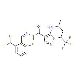 ChemSpider 2D Image | N'-{(Z)-[2-(Difluoromethyl)-6-fluorophenyl]methylene}-5-methyl-7-(trifluoromethyl)-4,5,6,7-tetrahydropyrazolo[1,5-a]pyrimidine-3-carbohydrazide | C17H15F6N5O