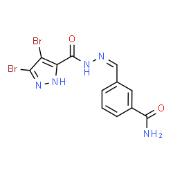 ChemSpider 2D Image | 3-[(Z)-{[(3,4-Dibromo-1H-pyrazol-5-yl)carbonyl]hydrazono}methyl]benzamide | C12H9Br2N5O2