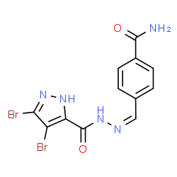 ChemSpider 2D Image | 4-[(Z)-{[(3,4-Dibromo-1H-pyrazol-5-yl)carbonyl]hydrazono}methyl]benzamide | C12H9Br2N5O2