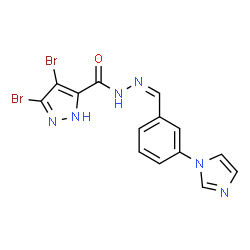 ChemSpider 2D Image | 3,4-Dibromo-N'-{(Z)-[3-(1H-imidazol-1-yl)phenyl]methylene}-1H-pyrazole-5-carbohydrazide | C14H10Br2N6O