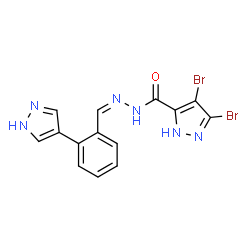 ChemSpider 2D Image | 3,4-Dibromo-N'-{(Z)-[2-(1H-pyrazol-4-yl)phenyl]methylene}-1H-pyrazole-5-carbohydrazide | C14H10Br2N6O