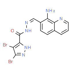 ChemSpider 2D Image | N'-[(Z)-(8-Amino-7-quinolinyl)methylene]-3,4-dibromo-1H-pyrazole-5-carbohydrazide | C14H10Br2N6O