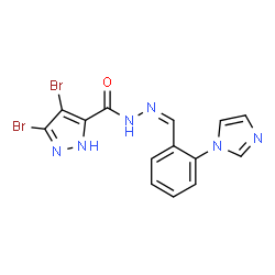 ChemSpider 2D Image | 3,4-Dibromo-N'-{(Z)-[2-(1H-imidazol-1-yl)phenyl]methylene}-1H-pyrazole-5-carbohydrazide | C14H10Br2N6O