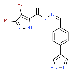 ChemSpider 2D Image | 3,4-Dibromo-N'-{(Z)-[4-(1H-pyrazol-4-yl)phenyl]methylene}-1H-pyrazole-5-carbohydrazide | C14H10Br2N6O