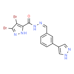 ChemSpider 2D Image | 3,4-Dibromo-N'-{(Z)-[3-(1H-pyrazol-4-yl)phenyl]methylene}-1H-pyrazole-5-carbohydrazide | C14H10Br2N6O